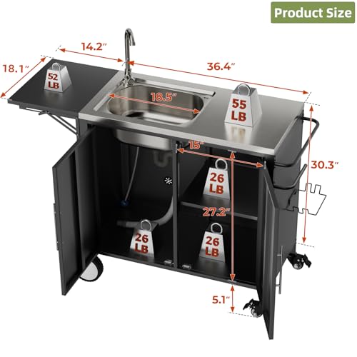 Outdoor Grill Table with Sink & Foldable Worktop