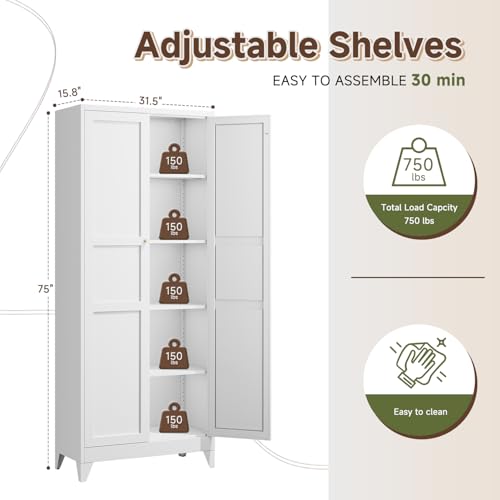 75" H Metal Storage Cabinet with 2 Doors and 4 Shelves