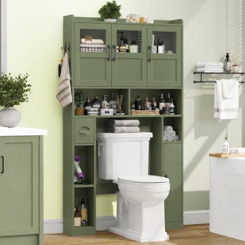 Farmhouse Over The Toilet Cabinet with 3 Acrylic Doors. Green