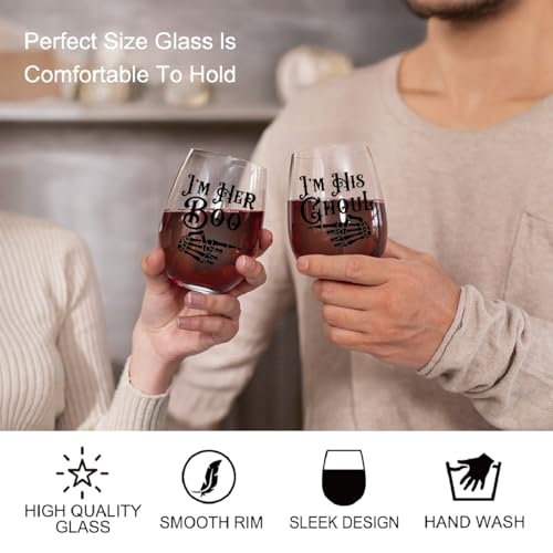 Gothic Halloween Ghost Couple Wine Glass 2 Piece with Gift Box