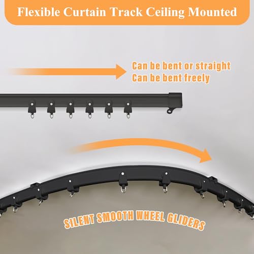 Room Divider Curtains with Flexible Ceiling Curtain Tracks Set