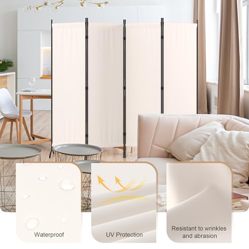 Room Divider 4 Panel Folding Screen Portable Wall with 5 Curved Metal Feet Partition Room Dividers