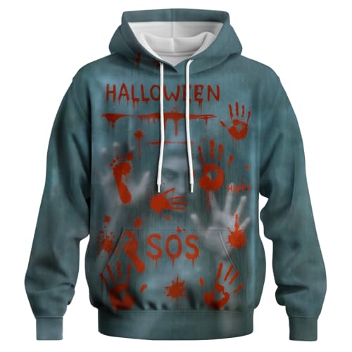 Bloody Handprint Hoodie for Men Halloween Horror Sweatshirts