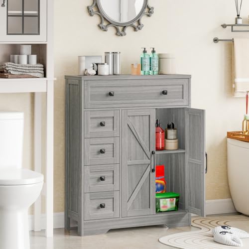 Farmhouse Storage Cabinet with 2 Doors and 5 Drawers