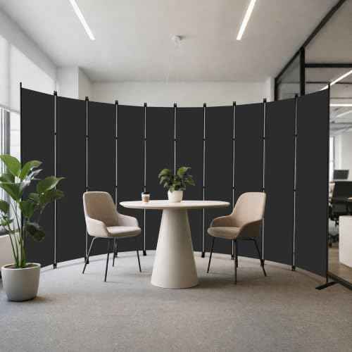 10 Panel Black Room Divider 6ft Tall Indoor Folding Privacy Screen