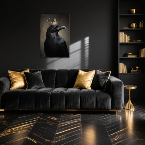 Raven King Wall Art Mysterious Black Bird Painting Dark Gothic Animal Canvas Print for Living Room Bedroom Home Office Inspirational Decor