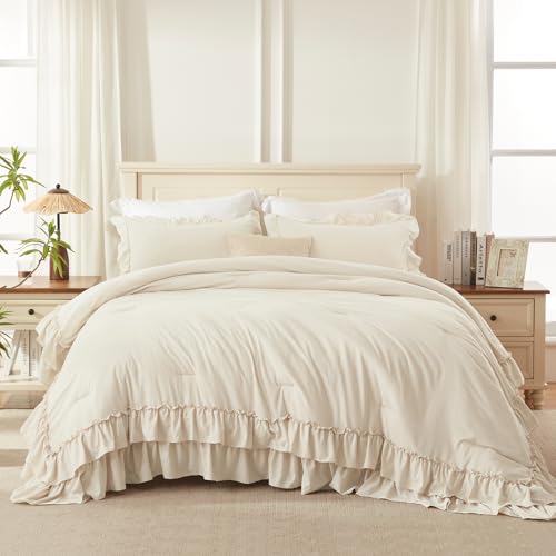 Beige Ruffle Super King Comforter Set