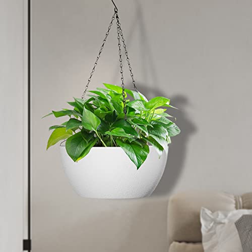 13 inch Large Hanging Planters Plant Pots for Outdoor Indoor Plants with Drainage Holes and Chain (2 Count)