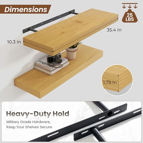 Floating Shelves 35.7" W x 10.3" D Oak Set of 2 (2 Count)
