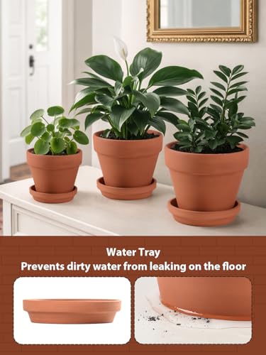Terracotta Pots Set with Saucer (3 Count)
