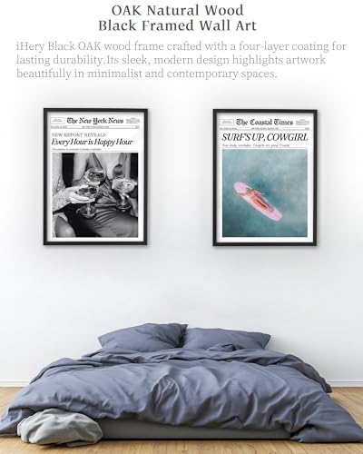 12x16in Every Hour Is Happy Hour Black Framed Newspaper Wall Art