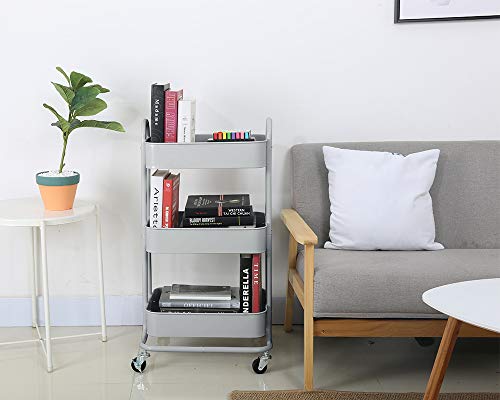 3 Tier Metal Mesh Utility Rolling Cart Storage Organization Cart with Wheels (3 Count)
