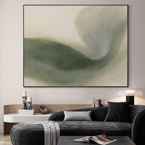 46"x60" Extra Large Framed Wall Art Abstract Green Swirl Soft Fluid Modern Illustration for Home Living Room Bedroom Decor