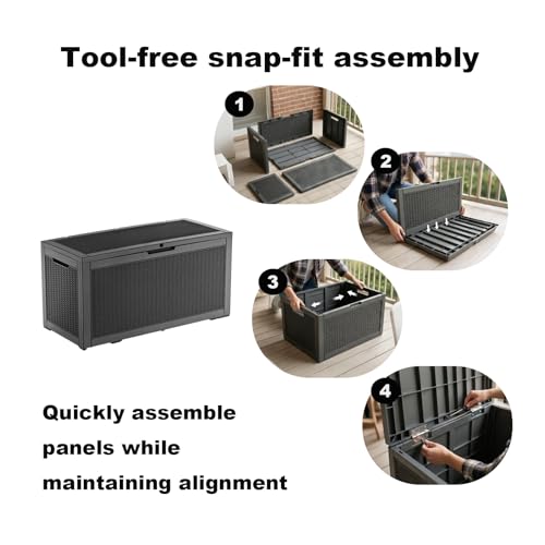 100 Gallon Deck Box Lockable Waterproof Outdoor Storage Black