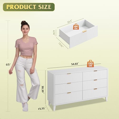 Fluted Dresser for Bedroom with 6 Drawers