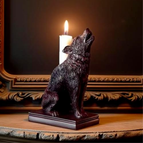 Gothic Black Wolf Candle Holder Statue