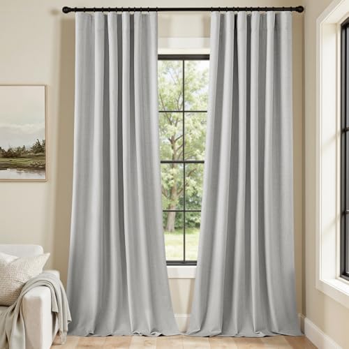 100% Blackout Back Tab Pleat Linen Curtains 50" Wx90 L (2 Count)