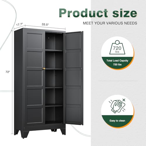 72" H Metal Storage Cabinet with 2 Doors and 4 Shelves