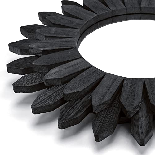 Black Wall Decor Wall Mirror 12 inch Boho Wall Decor Wood Decorative Mirror for Room Decor Home Decor for Bedroom Living Room Bathroom Kitchen Black