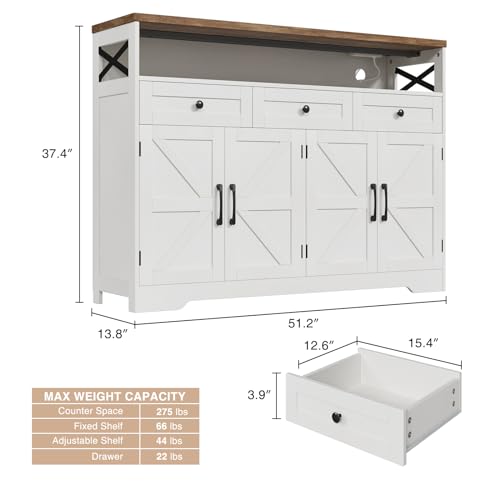 Farmhouse Buffet Cabinet with Drawers & Open Shelf