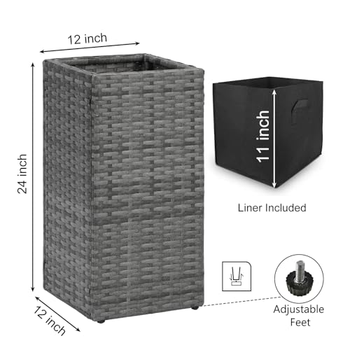 2 Pack Tall Planters for Outdoor Rattan Square Box 12x12x24inch (2 Count)