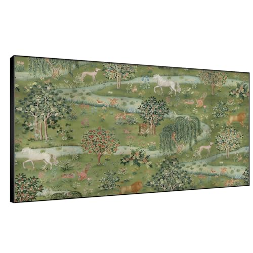 36"x72" Extra Large Framed Wall Art Medieval Fantasy Forest with Woodland Animals