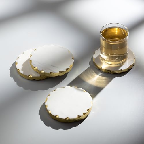 Set of 6 Real Marble Coasters with Golden Borders (25 Count)