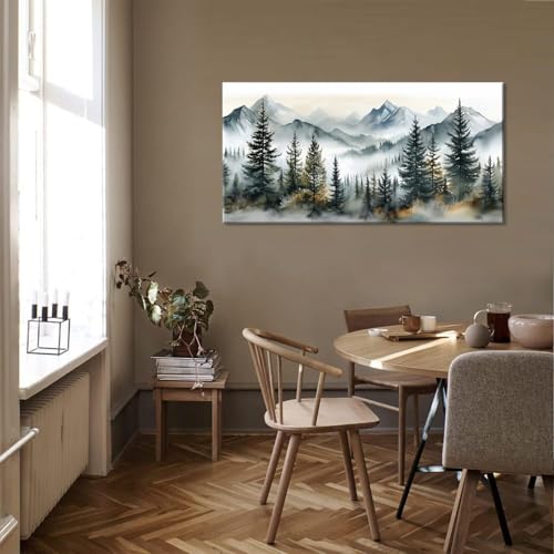 Watercolor Forest Wall Art for Living Room Modern Mountain Canvas Painting Prints Foggy Woods Bedroom Landscape Office Wall Art Decor