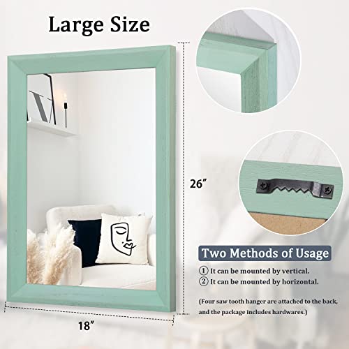 Wood Framed Mirror Rectangle Modern Farmhouse Wall Mirrors Decor Large 26"x18" for Bedroom Living Room Bathroom Green
