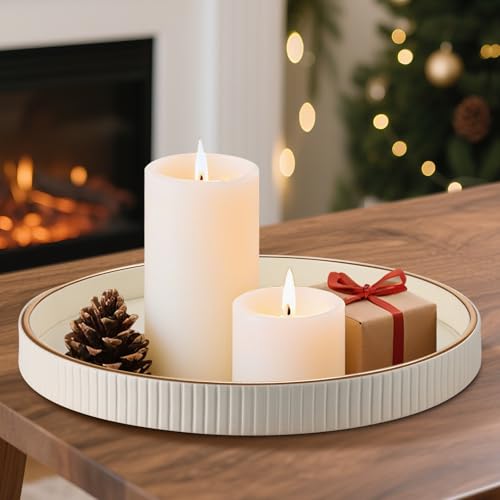 Round PU Leather Decorative Tray with Gold Trim