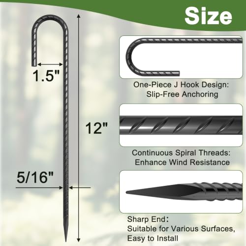 12 Inch J Hook Rebar Stakes 16 Pcs (16 Count)