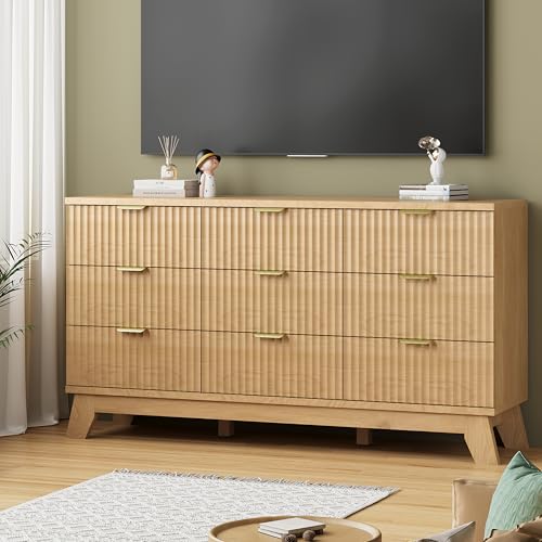 Fluted Dresser for Bedroom with 9 Drawers