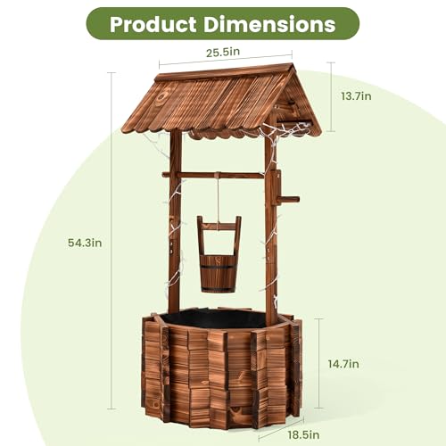 54" Outdoor Wooden Wishing Well Planter with Colorful LED Lights