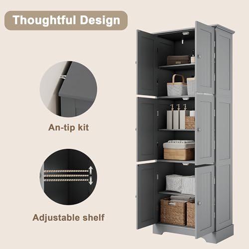 63.2" Tall Bathroom Storage Cabinet with 6 Doors