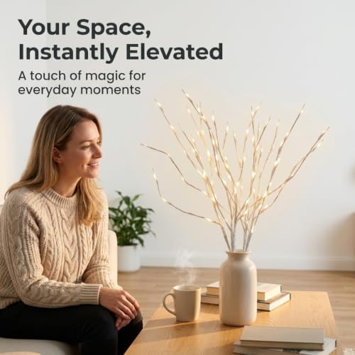 2 Pack Milky White Light LED Lighted Branches Battery Operated Lights