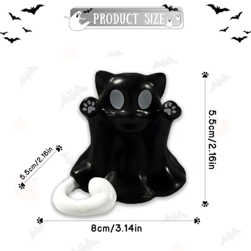 Halloween Ghost Figurine Resin Cute Spooky Sculpture Halloween Table Ornament Decorations Small Mini Black Ghost Cat Figurines for Home Office Holiday Table Desk Display Ornaments
