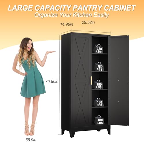 71" H Metal Kitchen Pantry Storage Cabinet