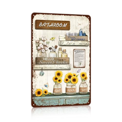 Farmhouse Bathroom Metal Tin Signs Rustic Flower Country Wall Art Decor