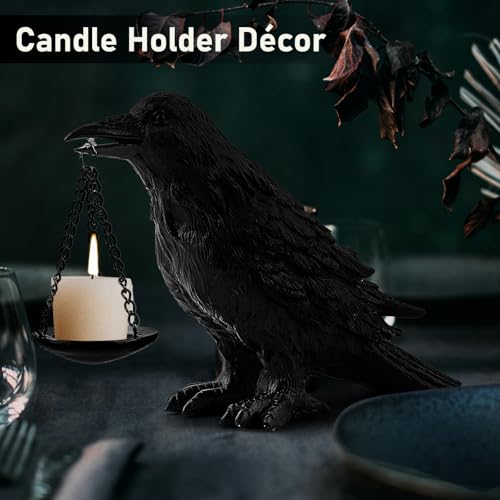 Gothic Crow Lamp with Tealight Candle Holder Resin Raven Decor Statue Gothic Home Decor for Bedroom Unique Goth Gifts Black