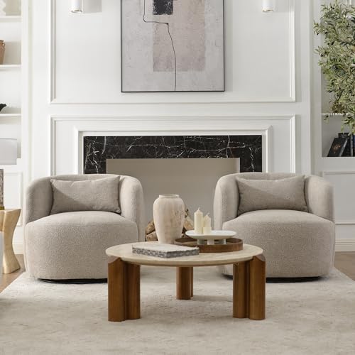 34" W Boucle Swivel Barrel Chairs with Pillow Set of 2 (2 Count)