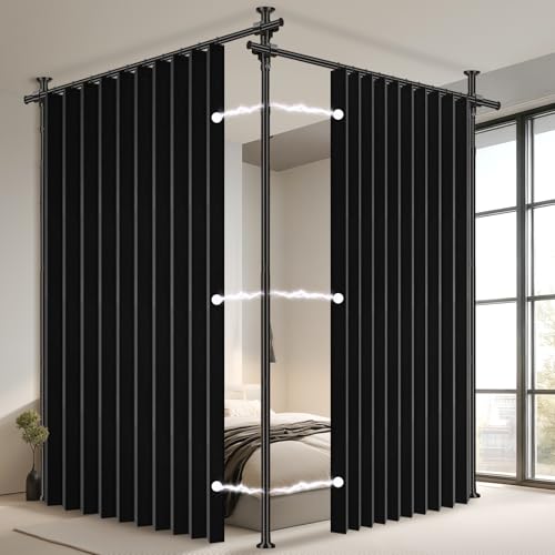 100% Blackout Room Divider Curtains Sets Black 2 Panels W100 x L84in No Drill Curtain Rods (2 Count)