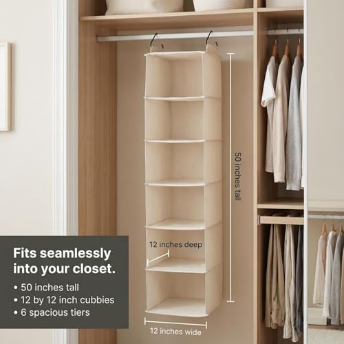 Cedarline 6‑Shelf Hanging Closet Organizer in Heavy‑Duty Cotton Canvas