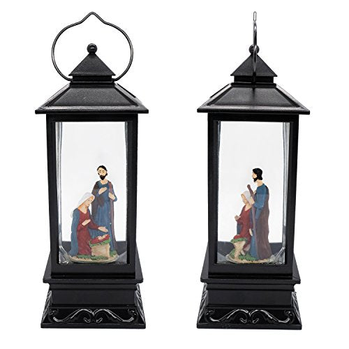 Nativity Singing Snow Globe Lantern with 6 Hour Timer
