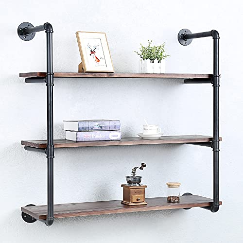 Industrial Pipe Shelves With Wood Planks