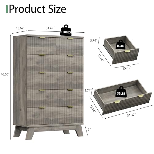 Fluted Dresser for Bedroom with 6 Drawers