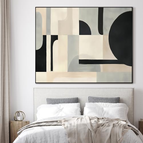 36"x46" Extra Large Framed Wall Art Modern Neutral Abstract Geometric in Black and Beige