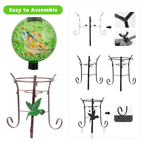 10 Inch Solar Glass Gazing Ball with 9.4" H Metal Stand