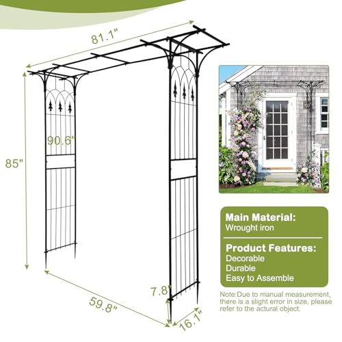Black 7FT Steel Garden Arch Trellis for Climbing Vines & Roses