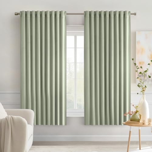 Sage Green Back Tab Blackout Curtains 52x63 Inches Long 2 Panels Set (2 Count)