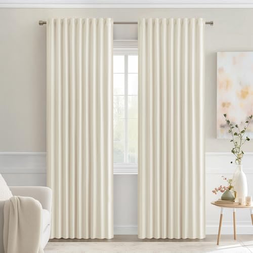 Beige White Back Tab Blackout Curtains 52x84 Inch Length 2 Panel Set (2 Count)